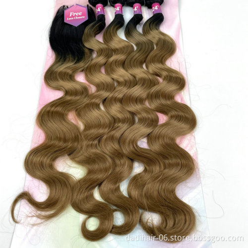 Adorable Full Packet Solution Synthetic Hair Bundles With Free 4*4 Machine Made Closure Amazing Body Wave 4pcs Ombre Color T1b27